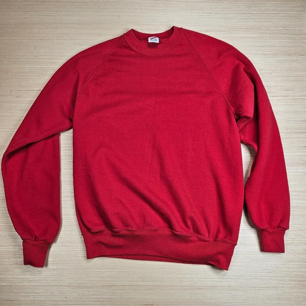 Vintage Blank Jerzees Sweatshirt Mens XL Red‎ Crewneck Pullover USA Made